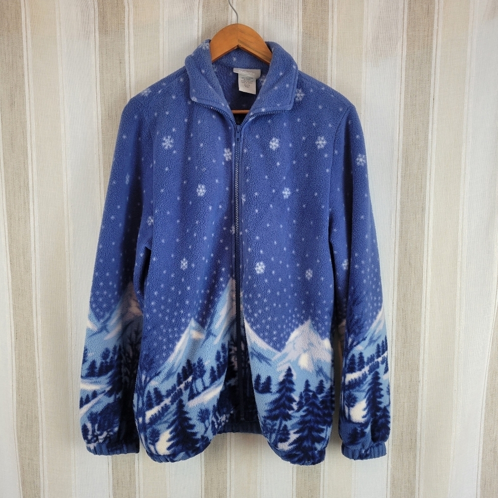Vintage Blair Fleece Jacket Mountains Winter Graphic Blue Size SML Medium